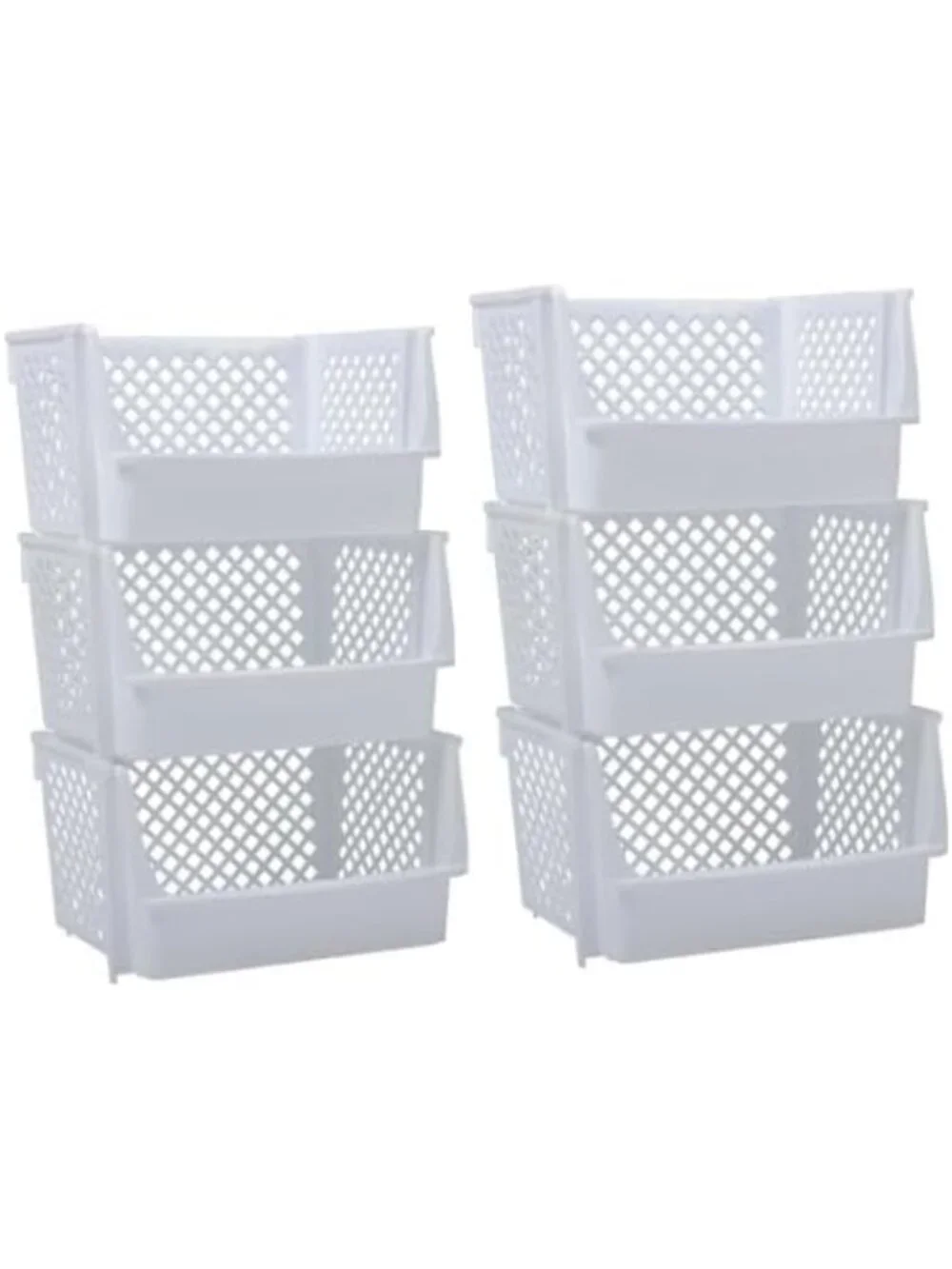 XL Stackable Open Front Storage Bins for Pantry Organization - 6 Pack, White